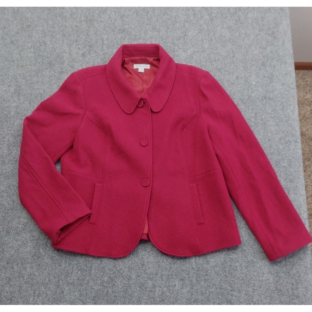 Pendleton Wool Pea coat Women XL Burgundy Button Front Lined short Round Collar